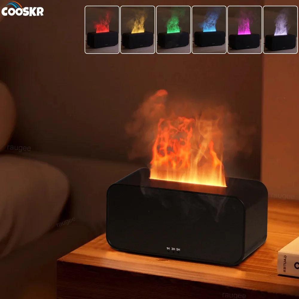 Humidificador difusor llama aromas LED colores USB
