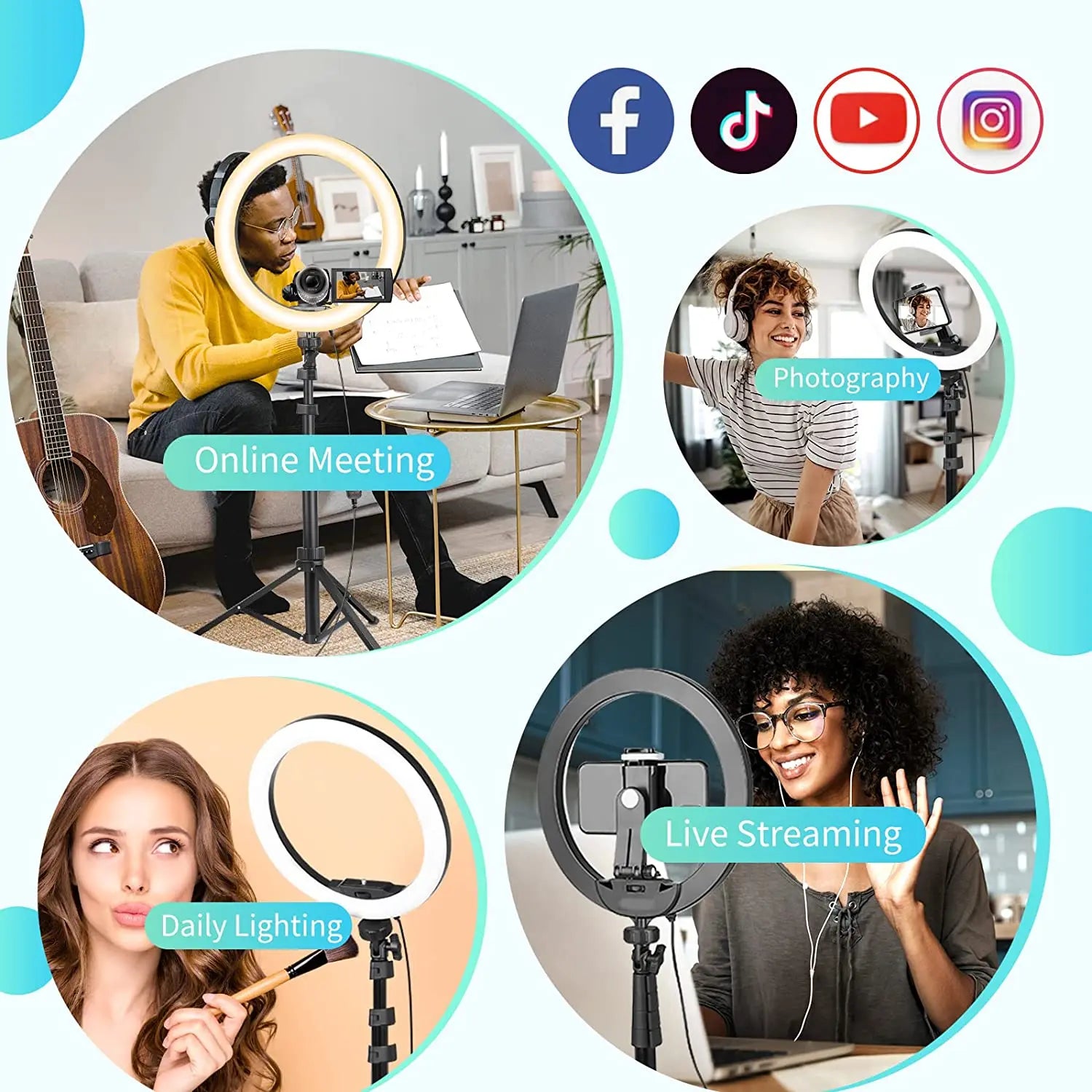 Ring light setup selfie tripode celular video