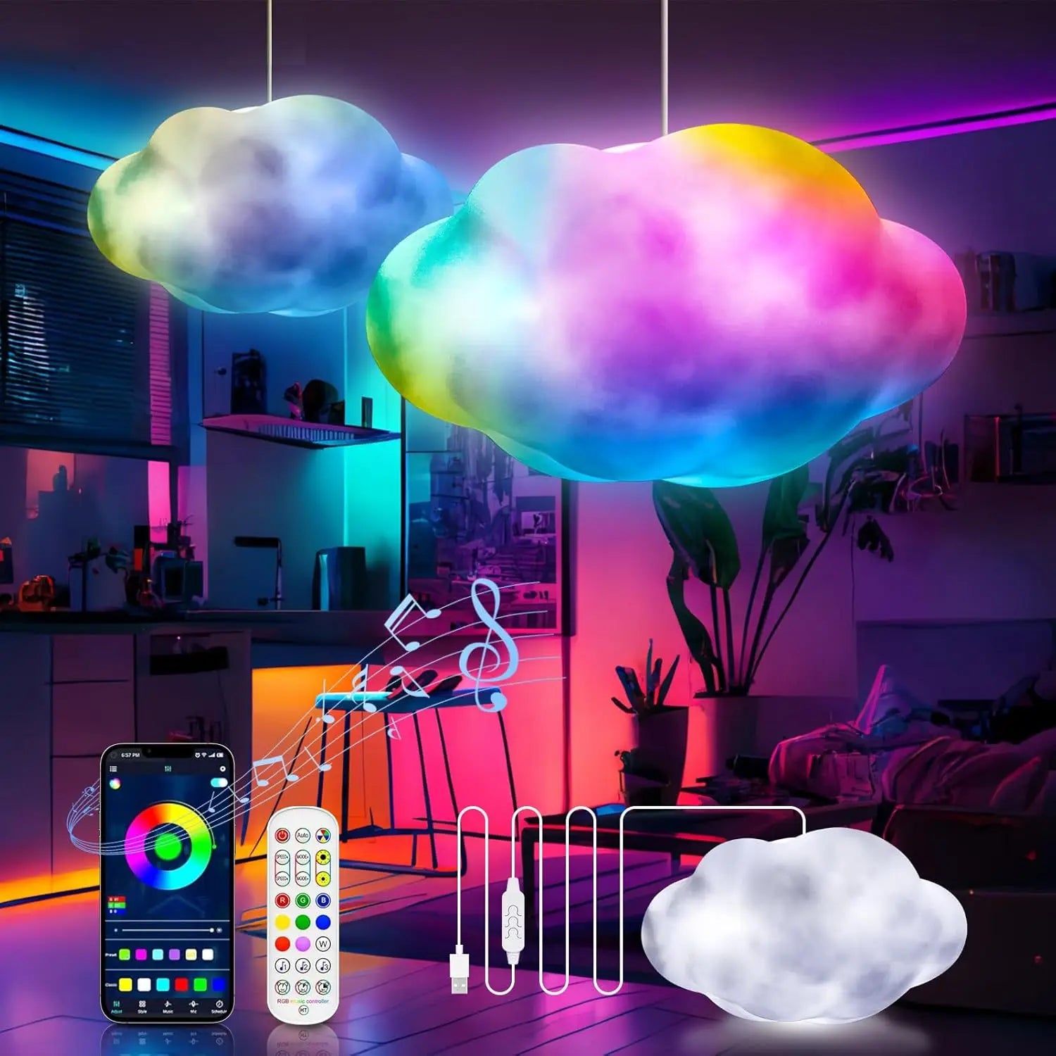 Lampara nube cloud RGB techo cuarto decoracion noche