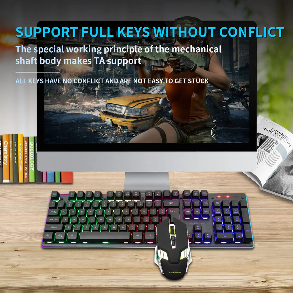 Teclado mecanico gaming mouse combo RGB inalambrico