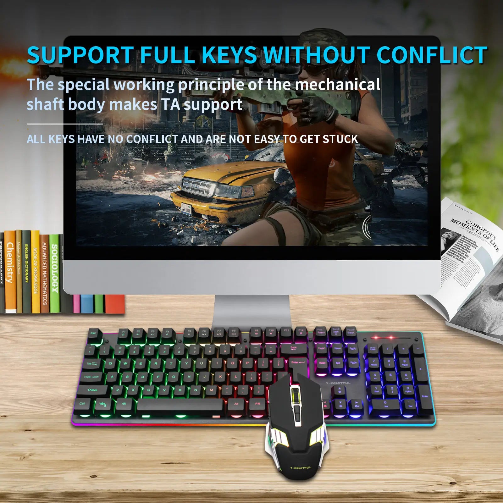 Teclado mecanico gaming mouse combo RGB inalambrico