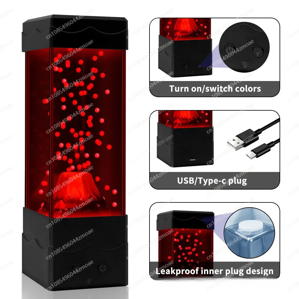 Lampara de Lava LED Moderna negra y roja producto real